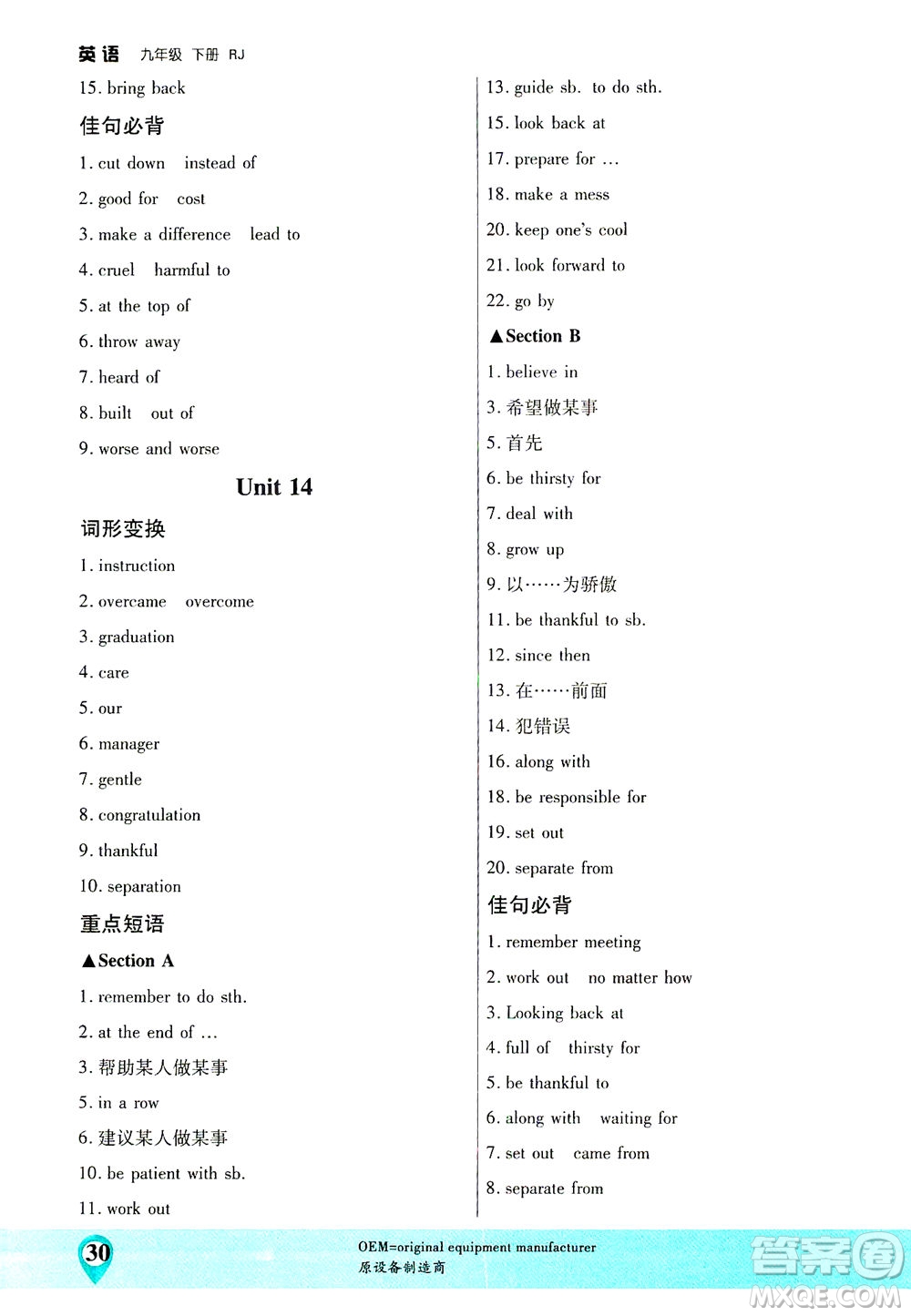 延邊大學出版社2021一線課堂九年級英語下冊人教版答案