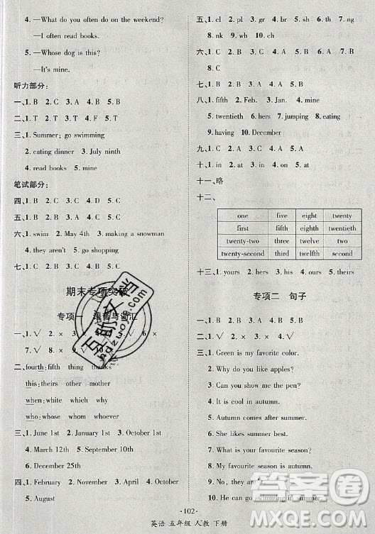 海南出版社2021名師名題英語五年級下冊人教版答案