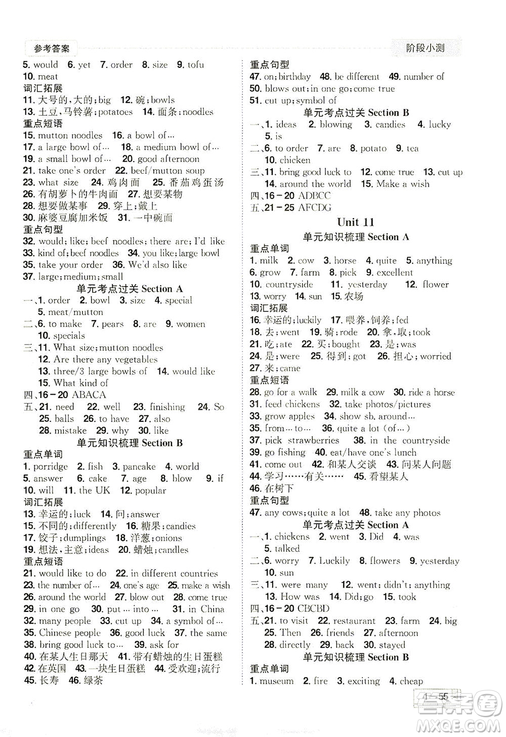 江西美術(shù)出版社2021奪冠計(jì)劃階段小測(cè)英語七年級(jí)下冊(cè)RJ人教版江西專版答案