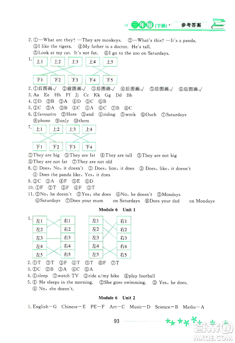 黑龍江教育出版社2021資源與評價三年級英語下冊外研B版答案