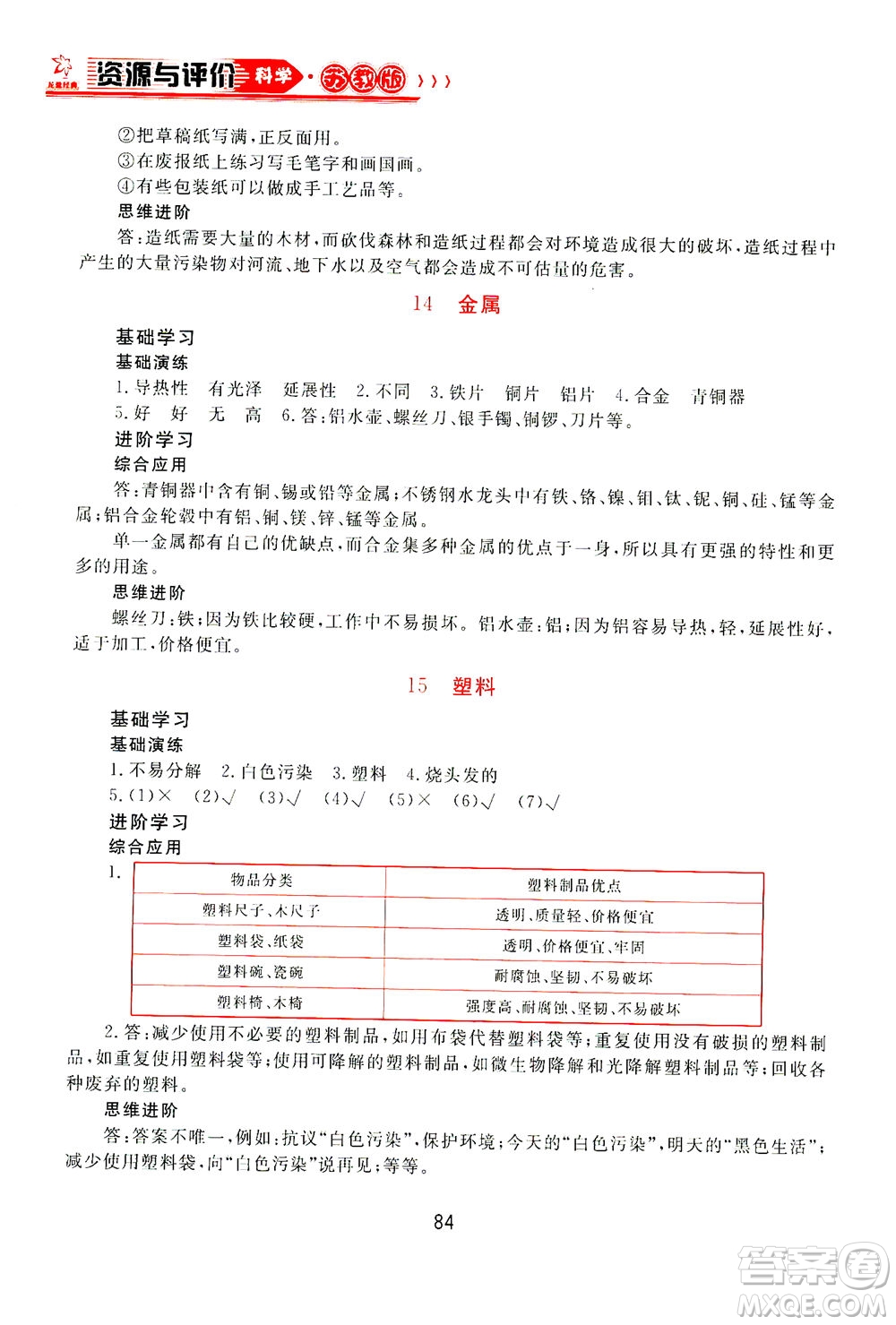 黑龍江教育出版社2021資源與評價三年級科學(xué)下冊蘇教版答案