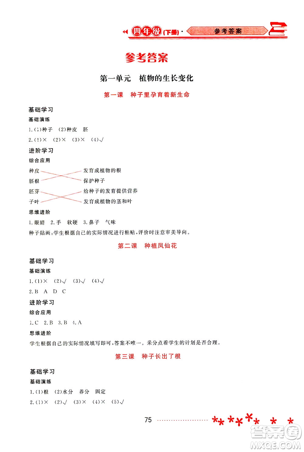 黑龍江教育出版社2021資源與評(píng)價(jià)四年級(jí)科學(xué)下冊(cè)教科版答案