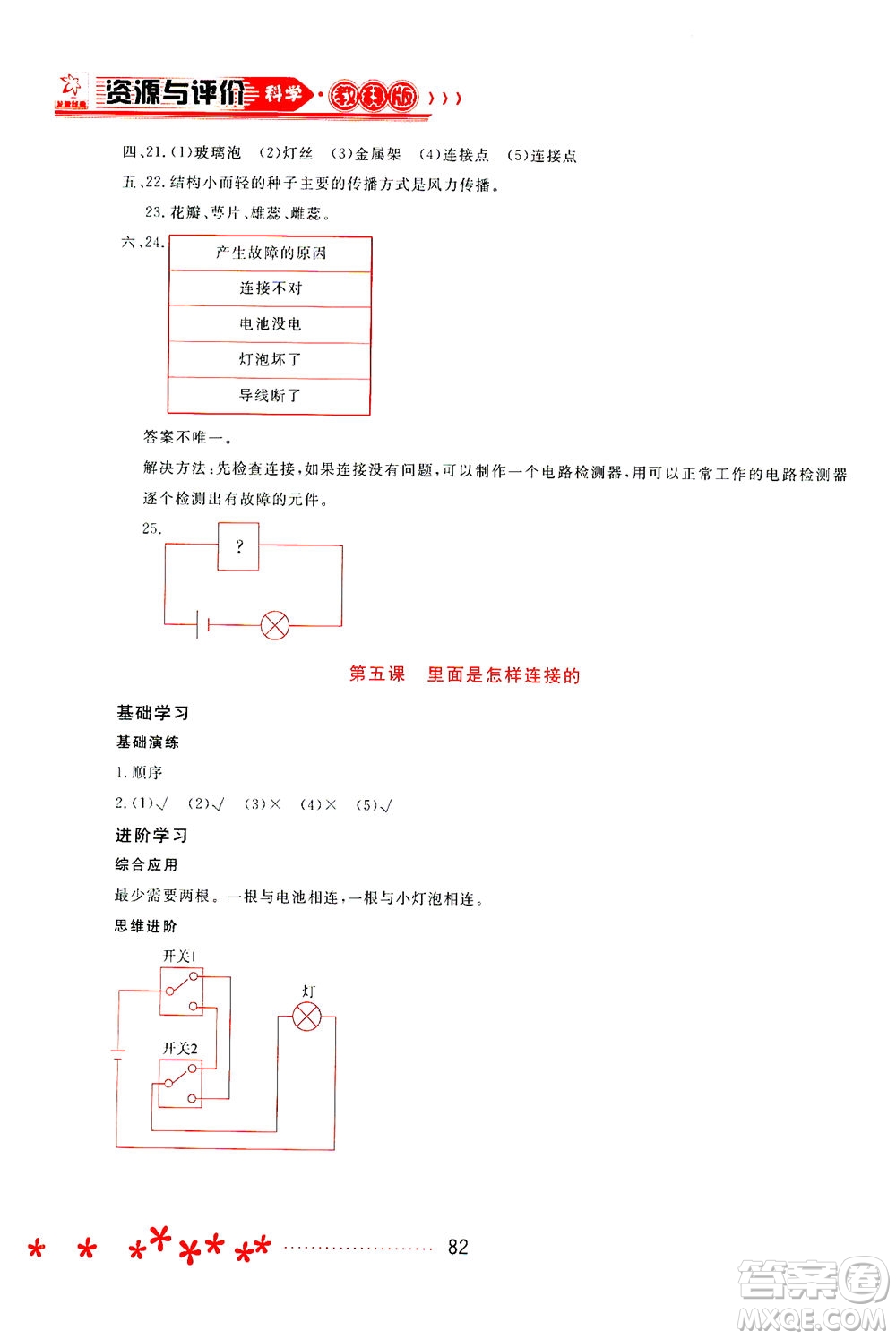 黑龍江教育出版社2021資源與評(píng)價(jià)四年級(jí)科學(xué)下冊(cè)教科版答案