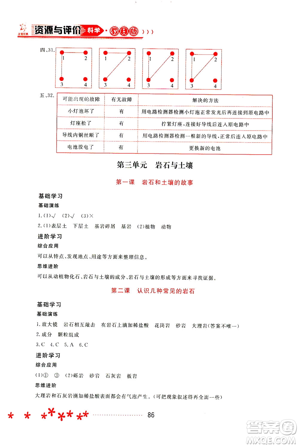 黑龍江教育出版社2021資源與評(píng)價(jià)四年級(jí)科學(xué)下冊(cè)教科版答案