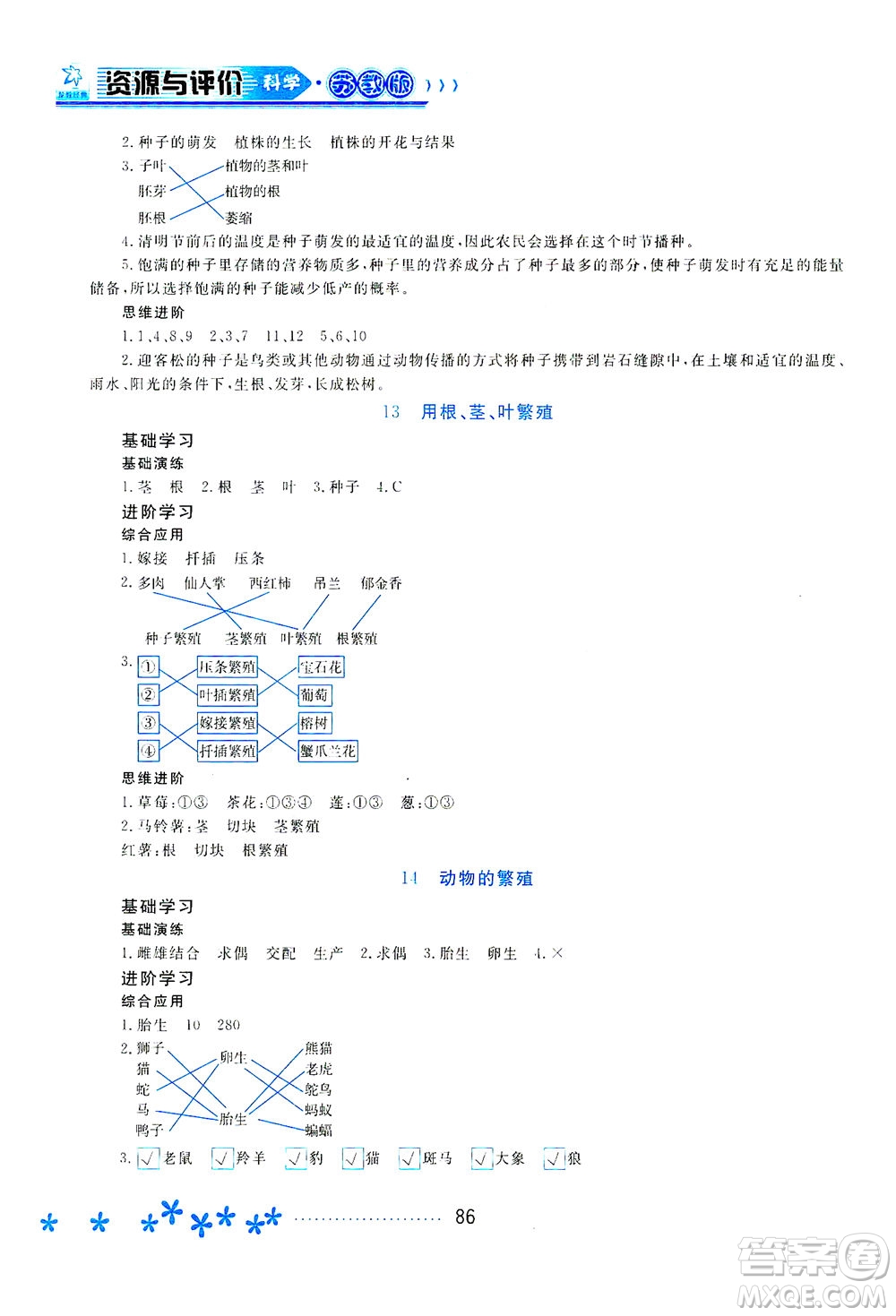 黑龍江教育出版社2021資源與評價四年級科學下冊蘇教版答案