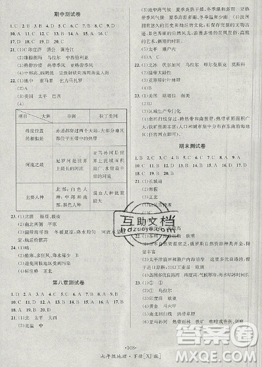 海南出版社2021名師名題地理七年級下冊XJ湘教版答案