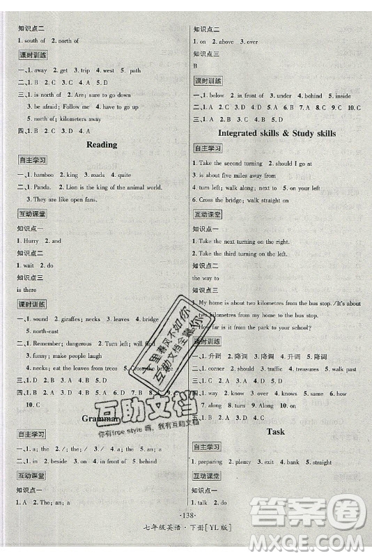 海南出版社2021名師名題英語七年級(jí)下冊(cè)YL譯林版答案