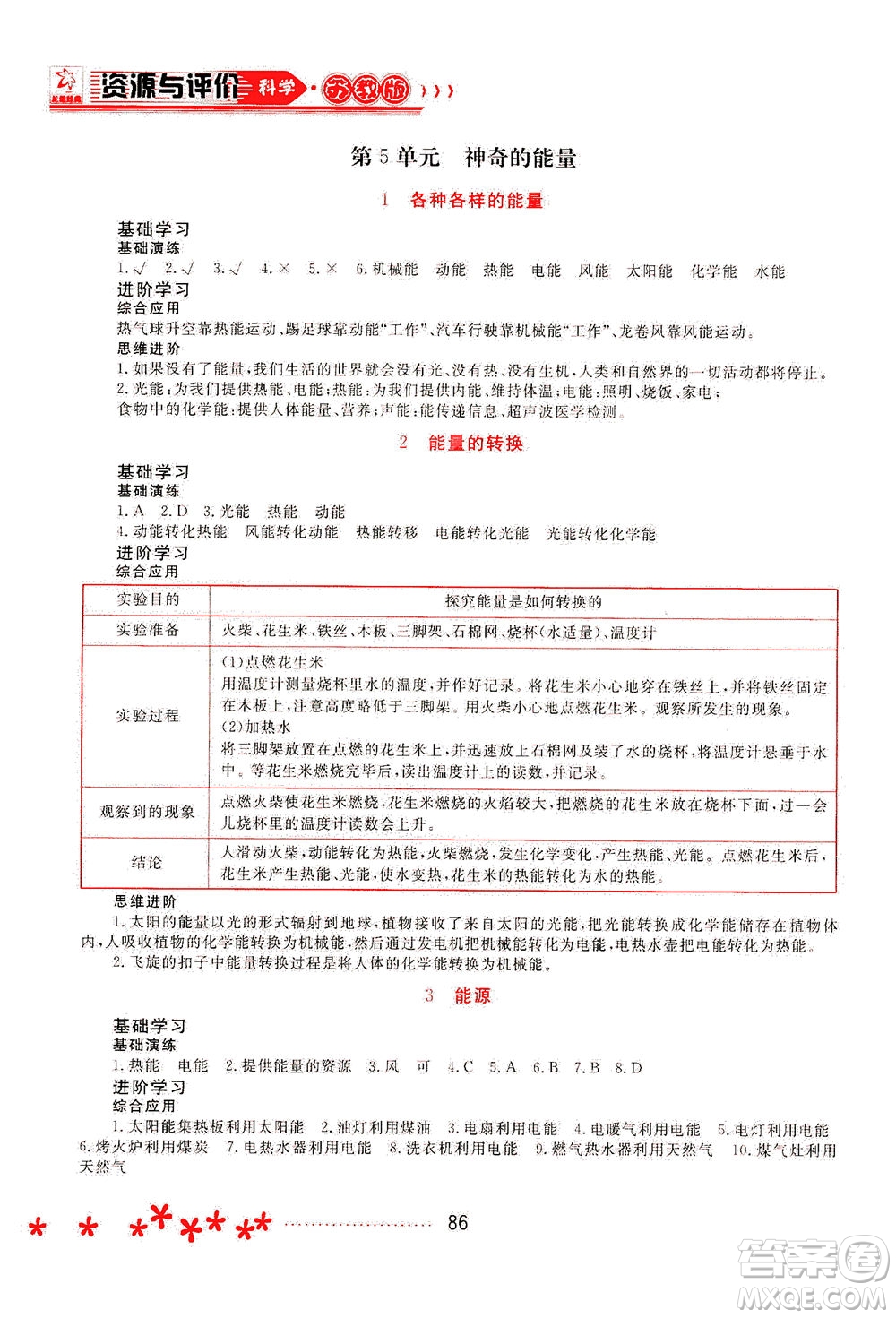 黑龍江教育出版社2021資源與評價六年級科學(xué)下冊蘇教版答案