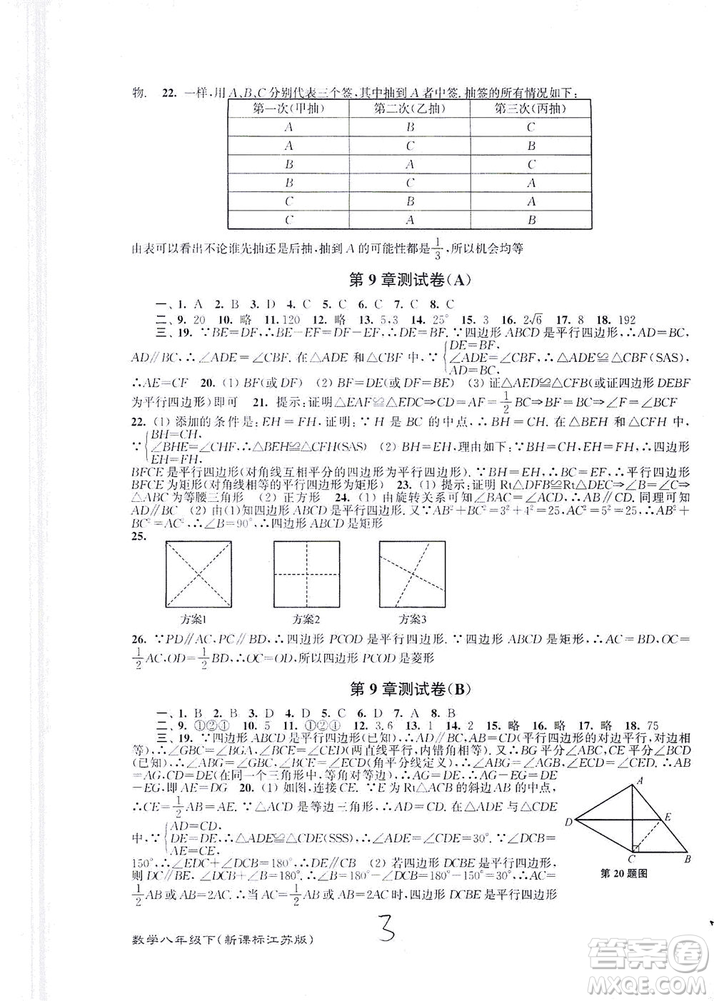 東南大學(xué)出版社2021江蘇密卷數(shù)學(xué)八年級下冊新課標(biāo)江蘇版答案