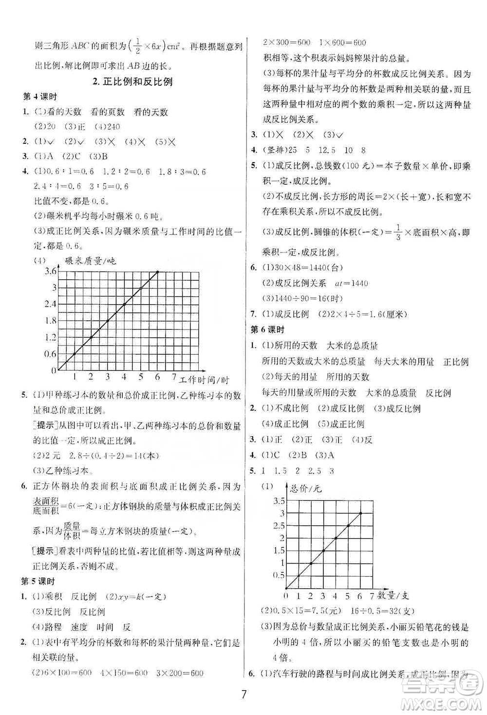 江蘇人民出版社2021年1課3練單元達(dá)標(biāo)測試六年級下冊數(shù)學(xué)人教版參考答案