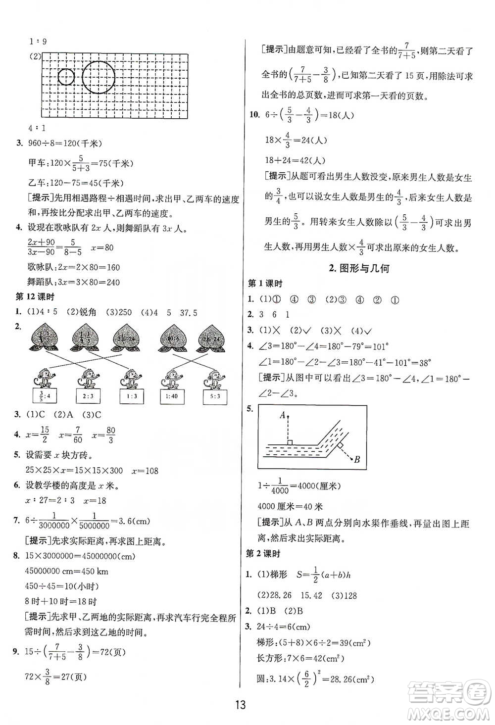 江蘇人民出版社2021年1課3練單元達(dá)標(biāo)測試六年級下冊數(shù)學(xué)人教版參考答案