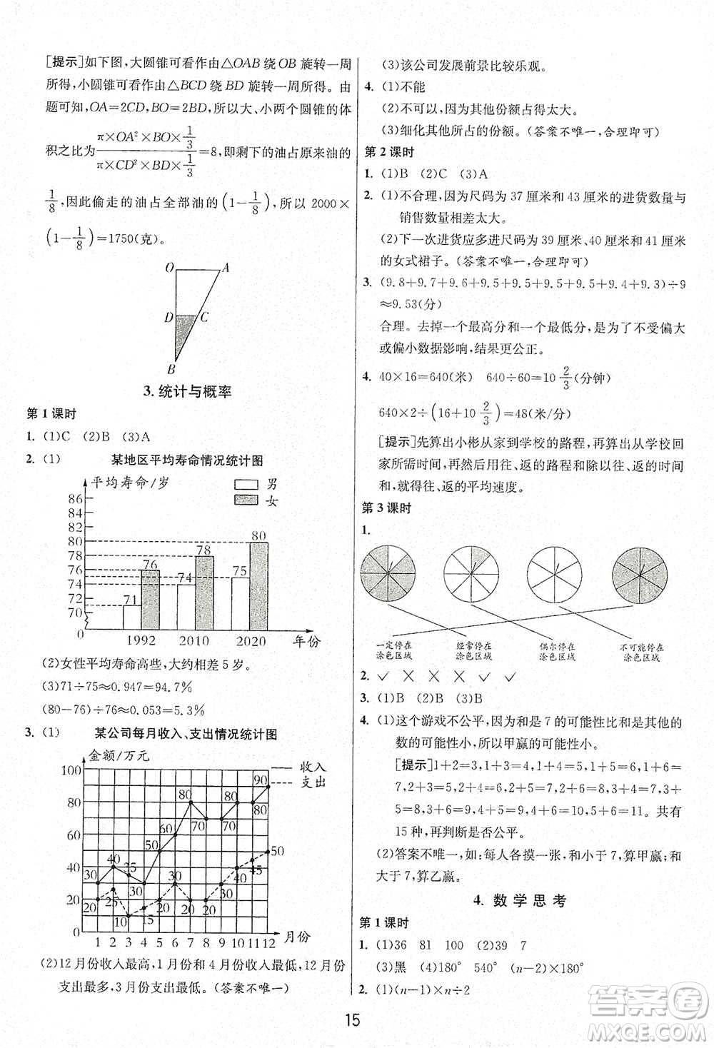 江蘇人民出版社2021年1課3練單元達(dá)標(biāo)測試六年級下冊數(shù)學(xué)人教版參考答案