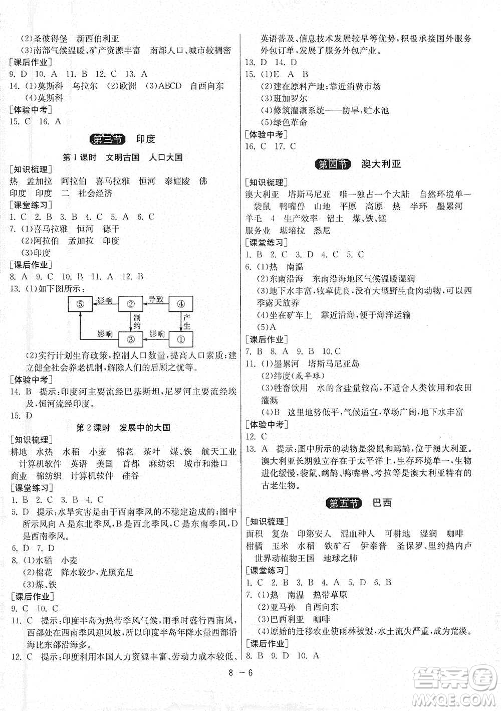 江蘇人民出版社2021年1課3練單元達(dá)標(biāo)測試七年級下冊地理商務(wù)星球版參考答案