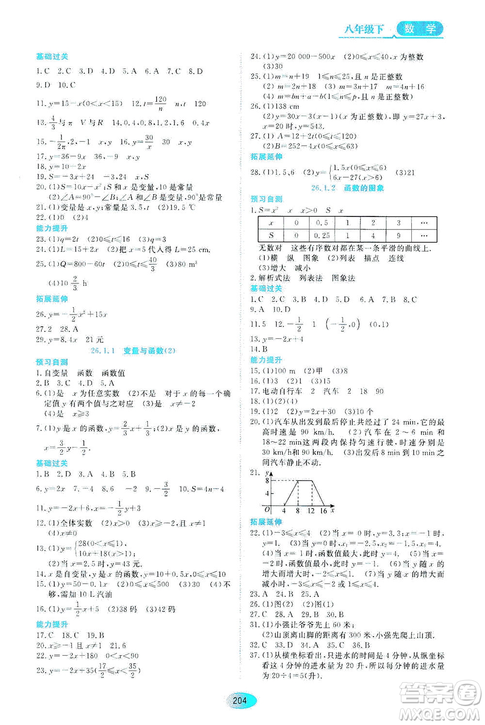 黑龍江教育出版社2021資源與評價八年級數學下冊五四學制人教版答案