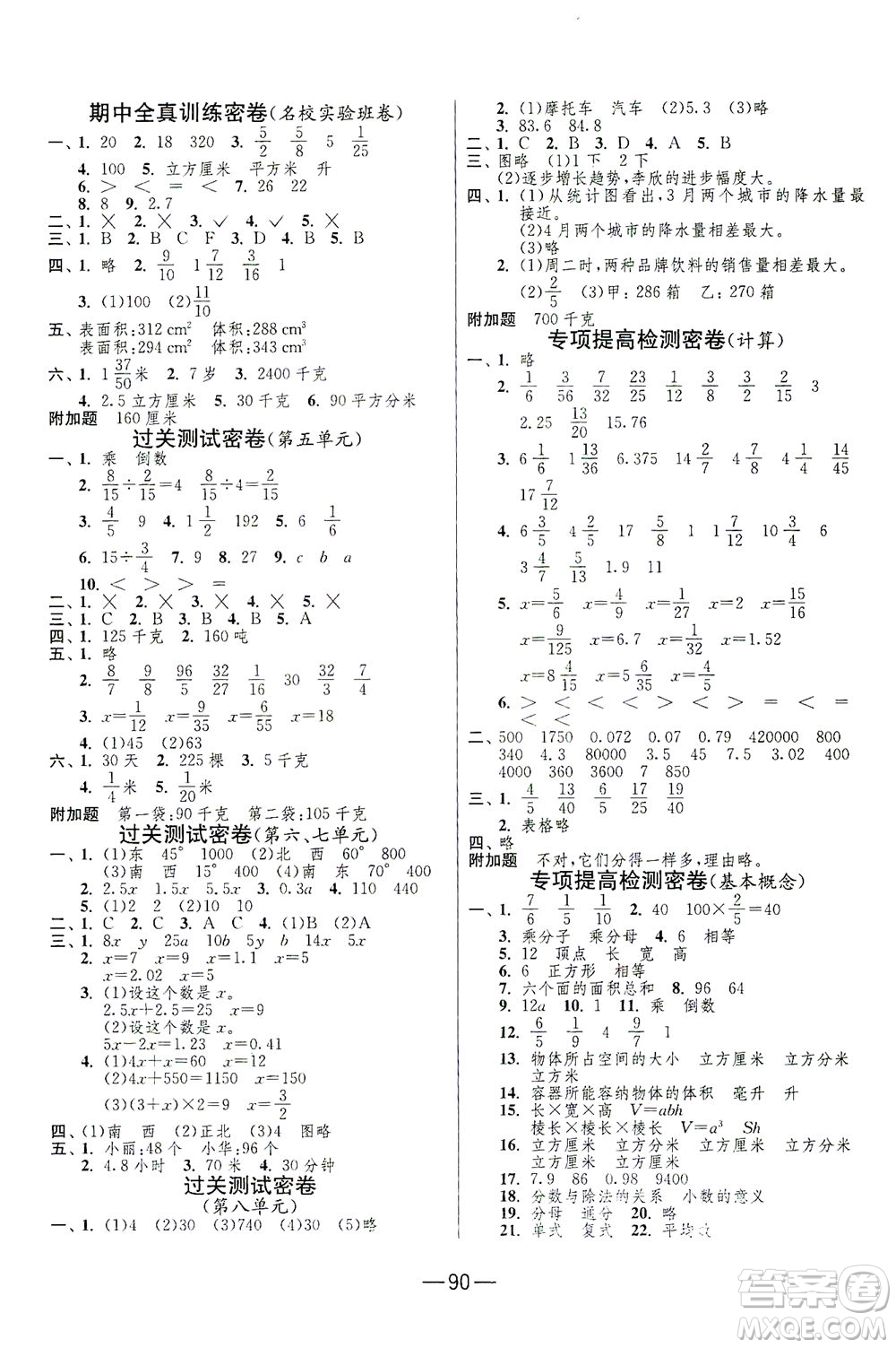 江蘇人民出版社2021期末闖關(guān)數(shù)學(xué)五年級(jí)下冊(cè)BSD北師大版答案