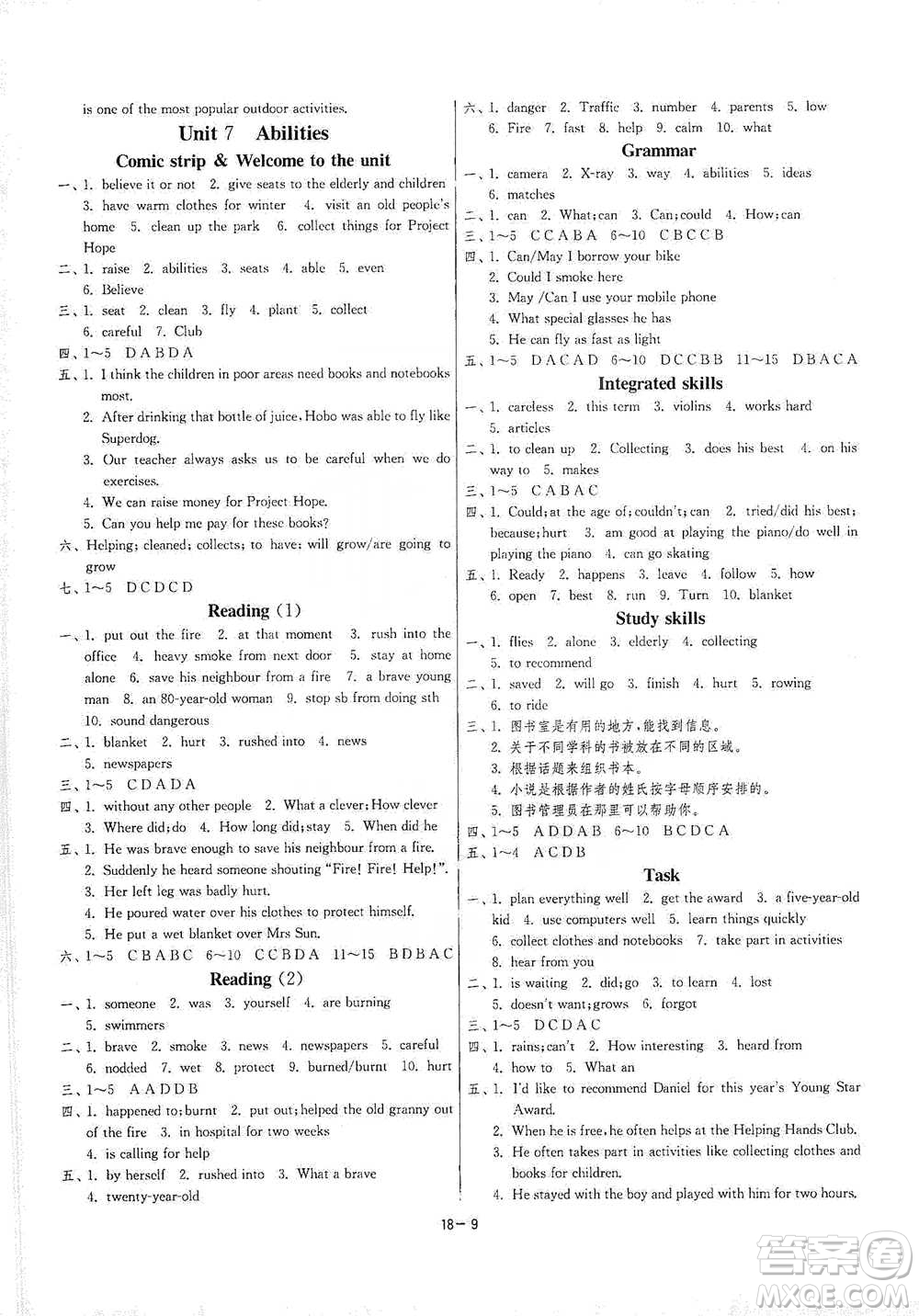 江蘇人民出版社2021年1課3練單元達(dá)標(biāo)測試七年級下冊英語譯林版參考答案