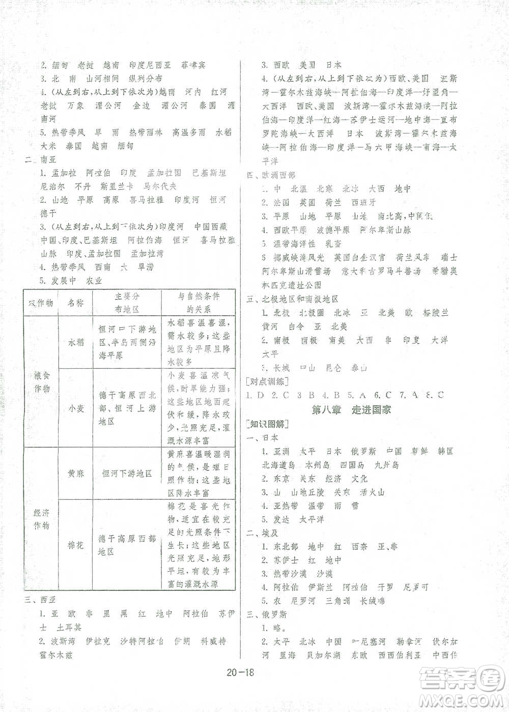 江蘇人民出版社2021年1課3練單元達(dá)標(biāo)測(cè)試七年級(jí)下冊(cè)地理湘教版參考答案