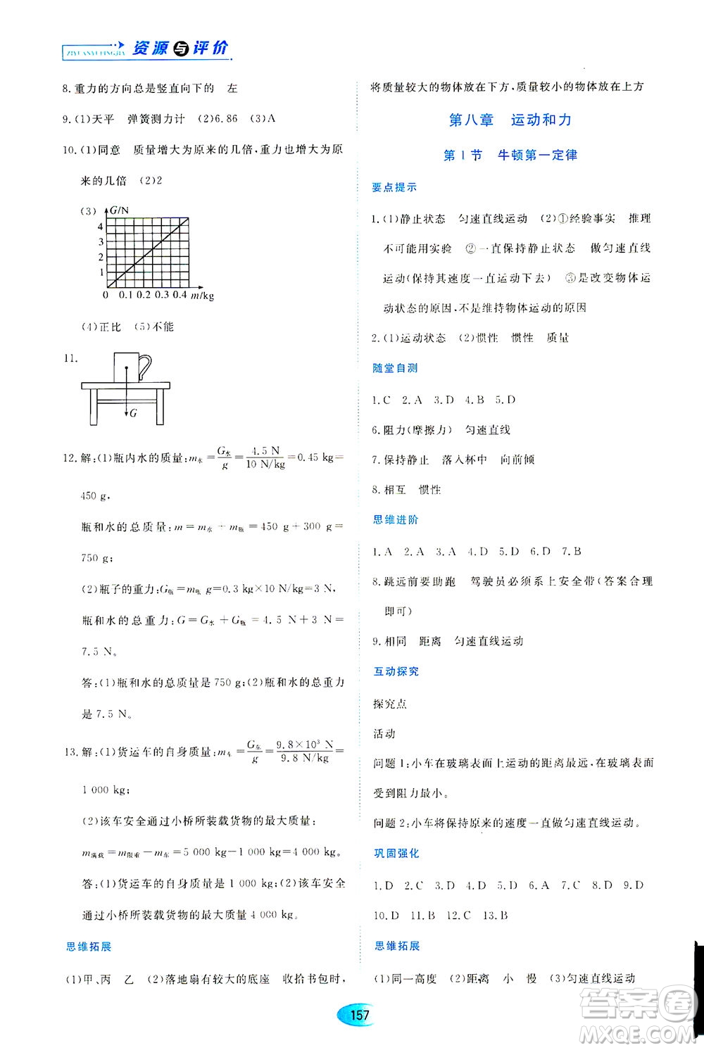 黑龍江教育出版社2021資源與評(píng)價(jià)八年級(jí)物理下冊(cè)人教版答案