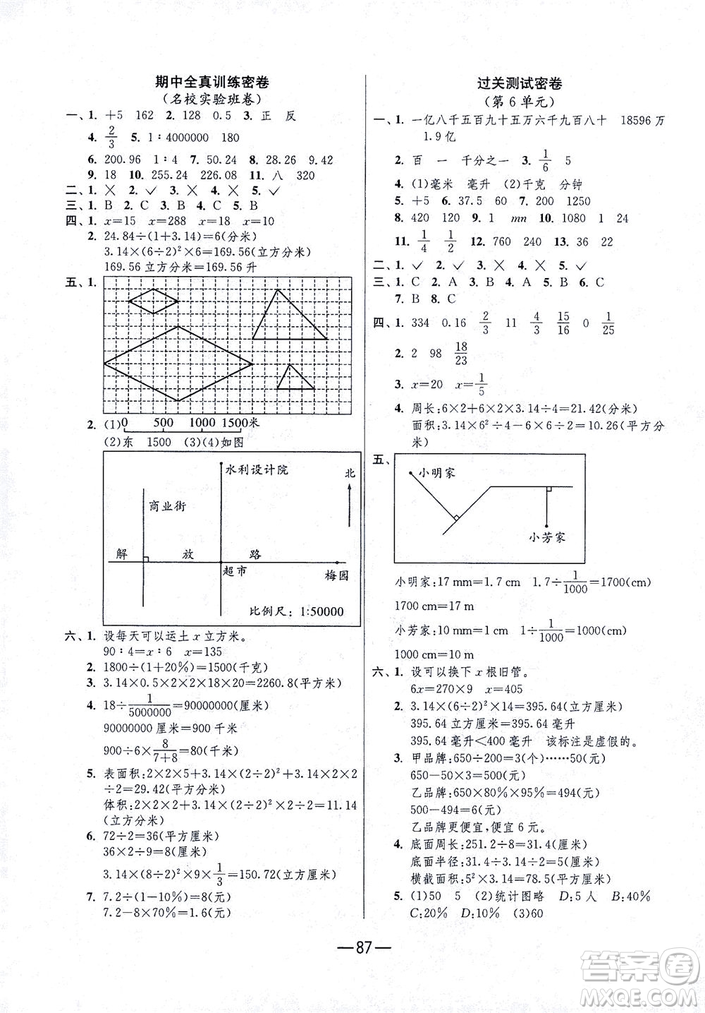 江蘇人民出版社2021期末闖關(guān)數(shù)學六年級下冊RMJY人民教育版答案