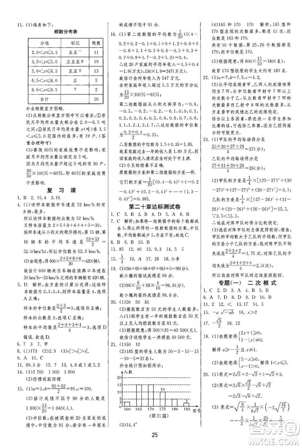 江蘇人民出版社2021年1課3練單元達(dá)標(biāo)測(cè)試八年級(jí)下冊(cè)數(shù)學(xué)人教版參考答案