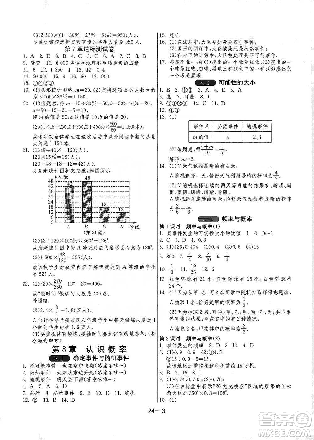 江蘇人民出版社2021年1課3練單元達標測試八年級下冊數(shù)學蘇科版參考答案