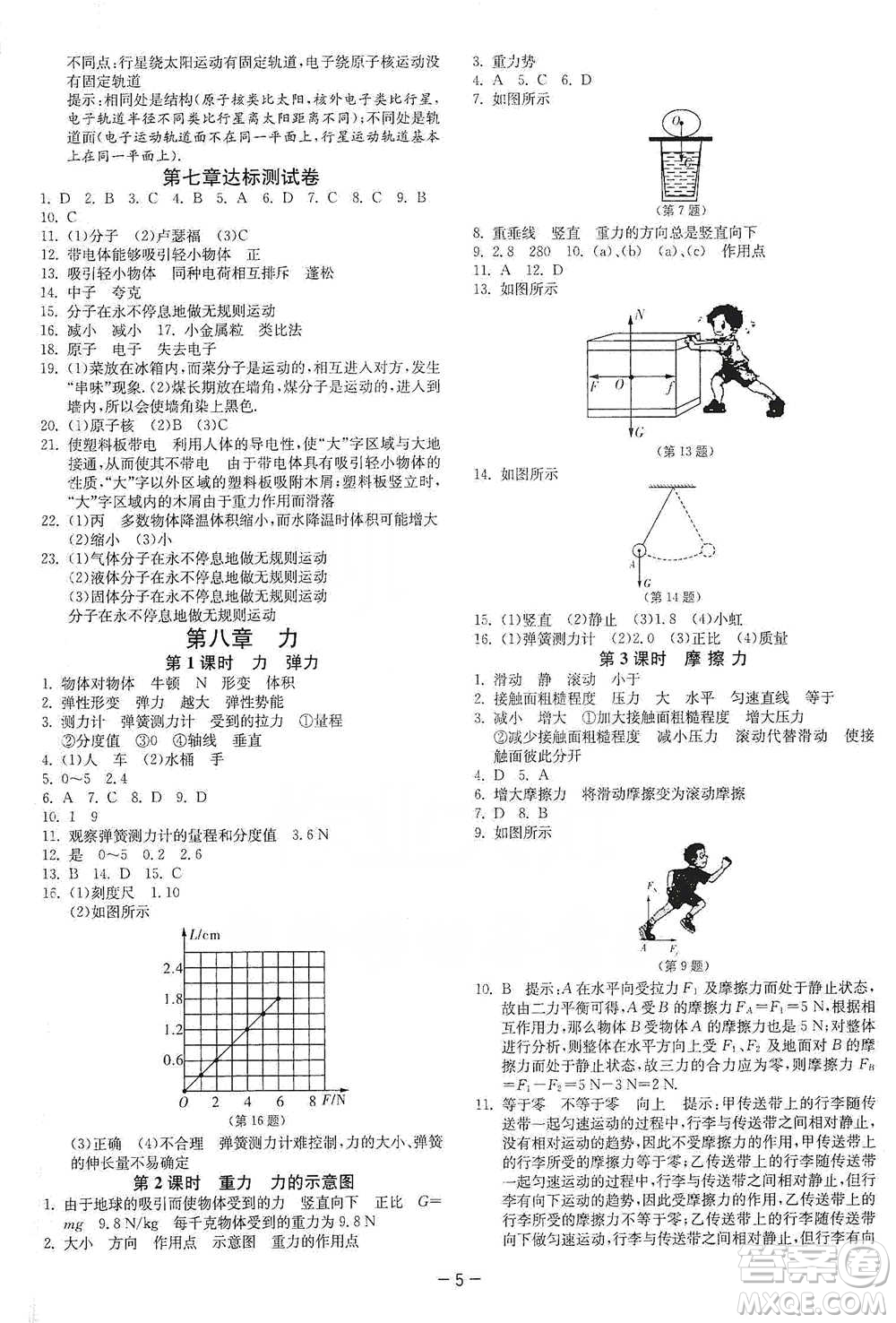 江蘇人民出版社2021年1課3練單元達(dá)標(biāo)測試八年級下冊物理蘇科版參考答案