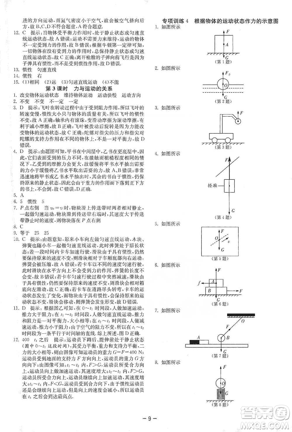 江蘇人民出版社2021年1課3練單元達(dá)標(biāo)測試八年級下冊物理蘇科版參考答案