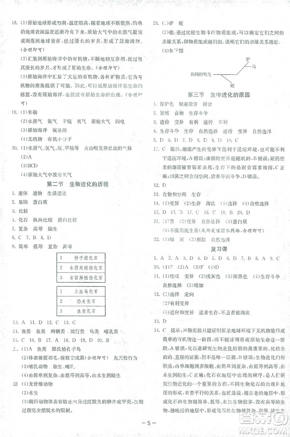 江蘇人民出版社2021年1課3練單元達(dá)標(biāo)測(cè)試八年級(jí)下冊(cè)生物學(xué)人教版參考答案