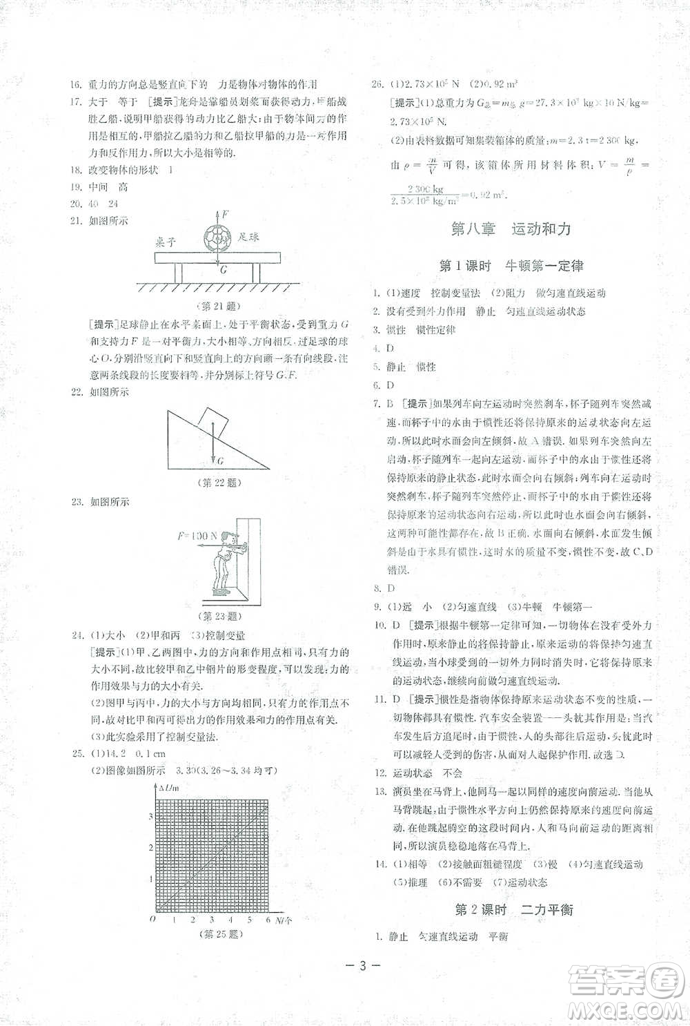 江蘇人民出版社2021年1課3練單元達(dá)標(biāo)測(cè)試八年級(jí)下冊(cè)物理人教版參考答案