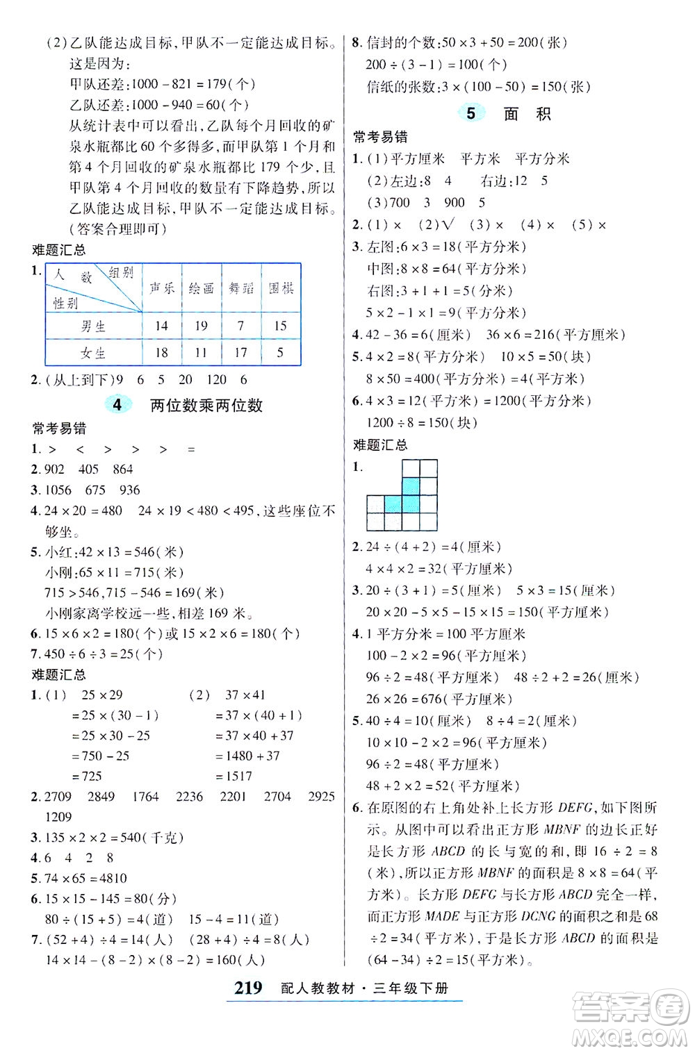 武漢出版社2021奇跡課堂探究習案手冊數(shù)學三年級下冊人教版答案