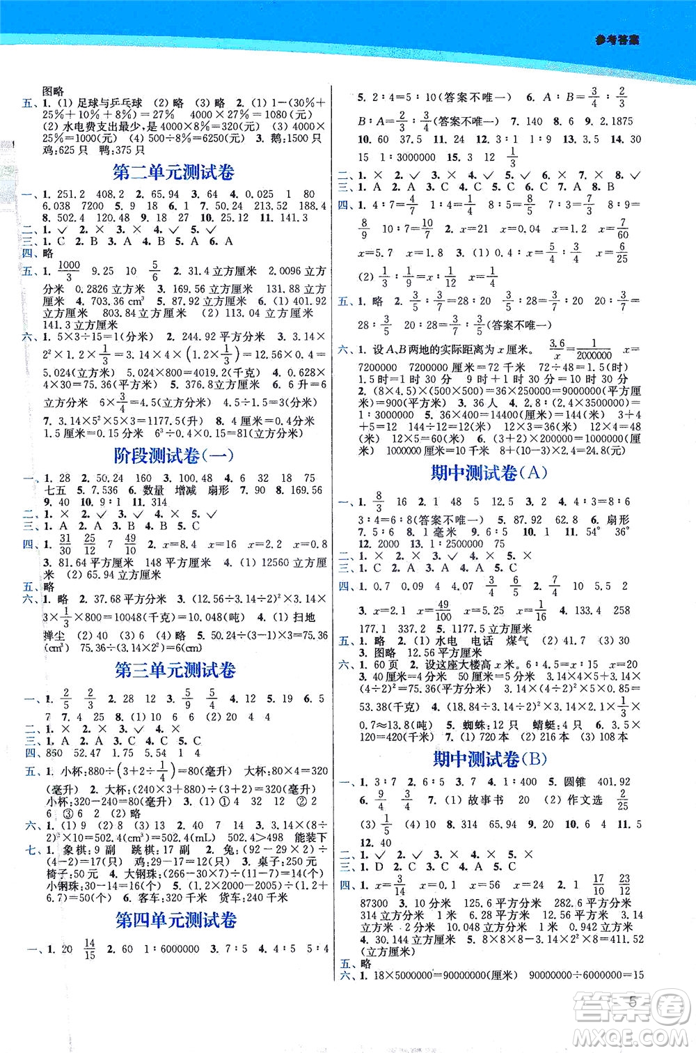 東南大學(xué)出版社2021金3練六年級(jí)數(shù)學(xué)下冊(cè)江蘇版答案