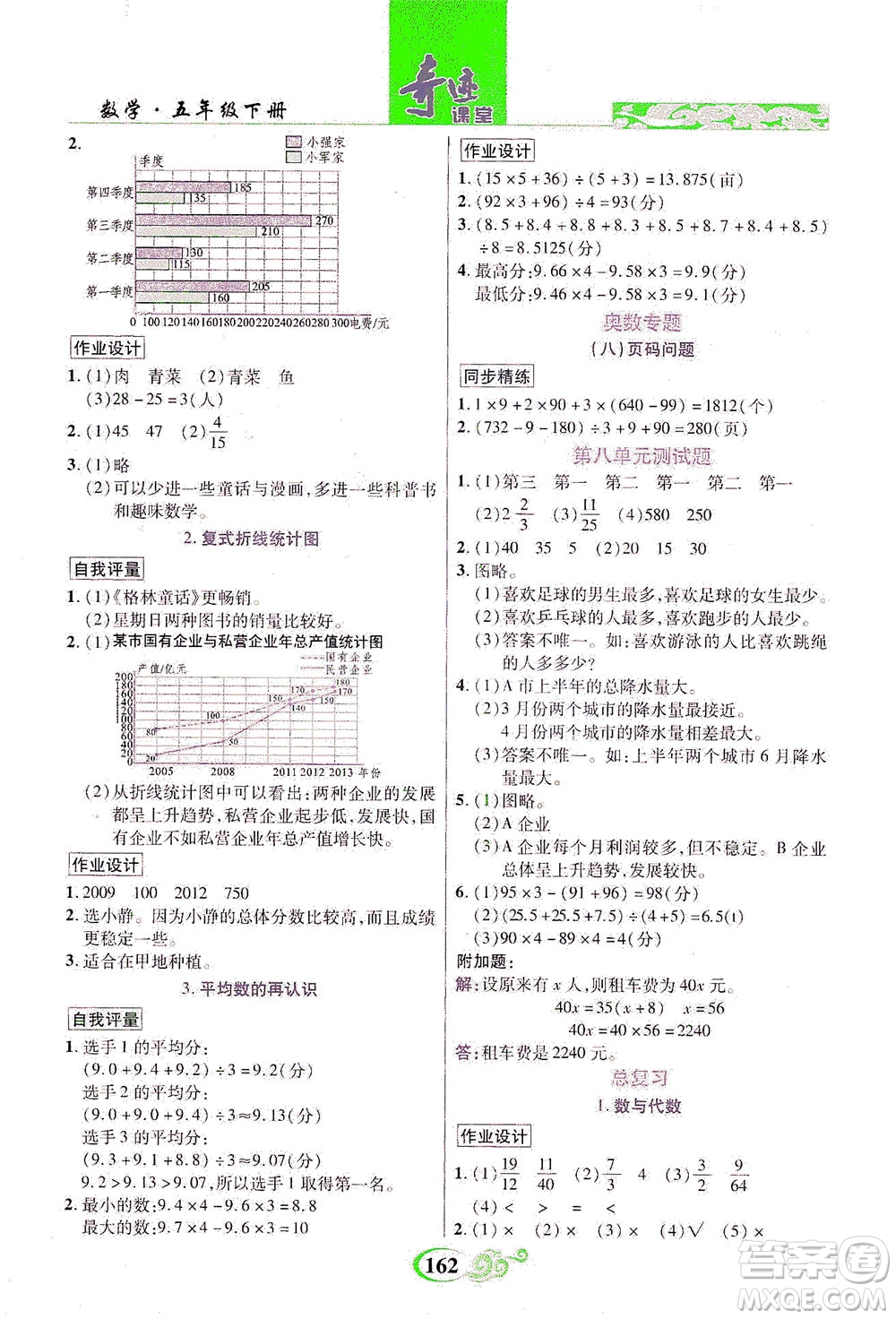 武漢出版社2021奇跡課堂數學五年級下冊北師版答案