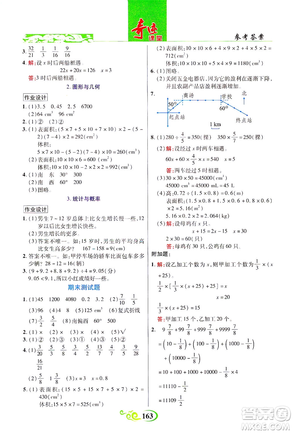 武漢出版社2021奇跡課堂數學五年級下冊北師版答案