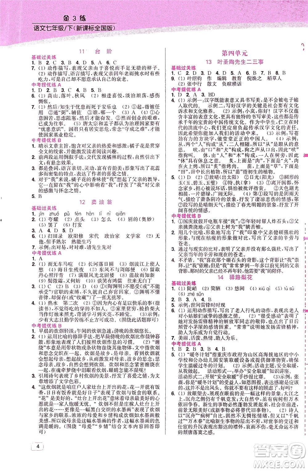 東南大學(xué)出版社2021金3練七年級(jí)語(yǔ)文下冊(cè)全國(guó)版答案