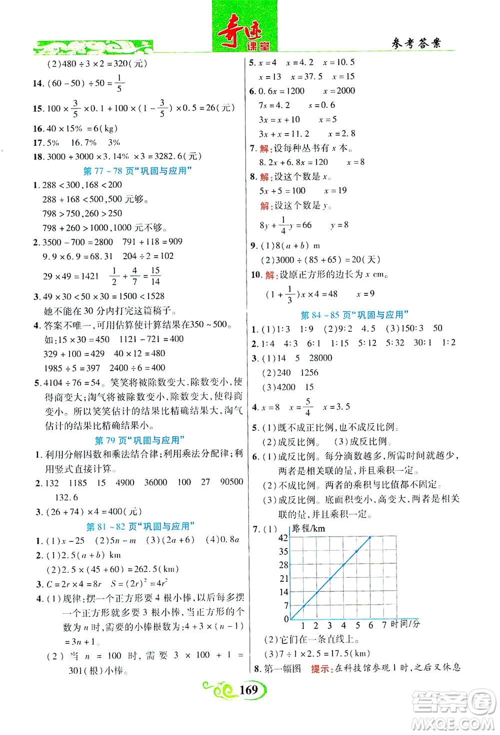 武漢出版社2021奇跡課堂數(shù)學(xué)六年級下冊北師版答案