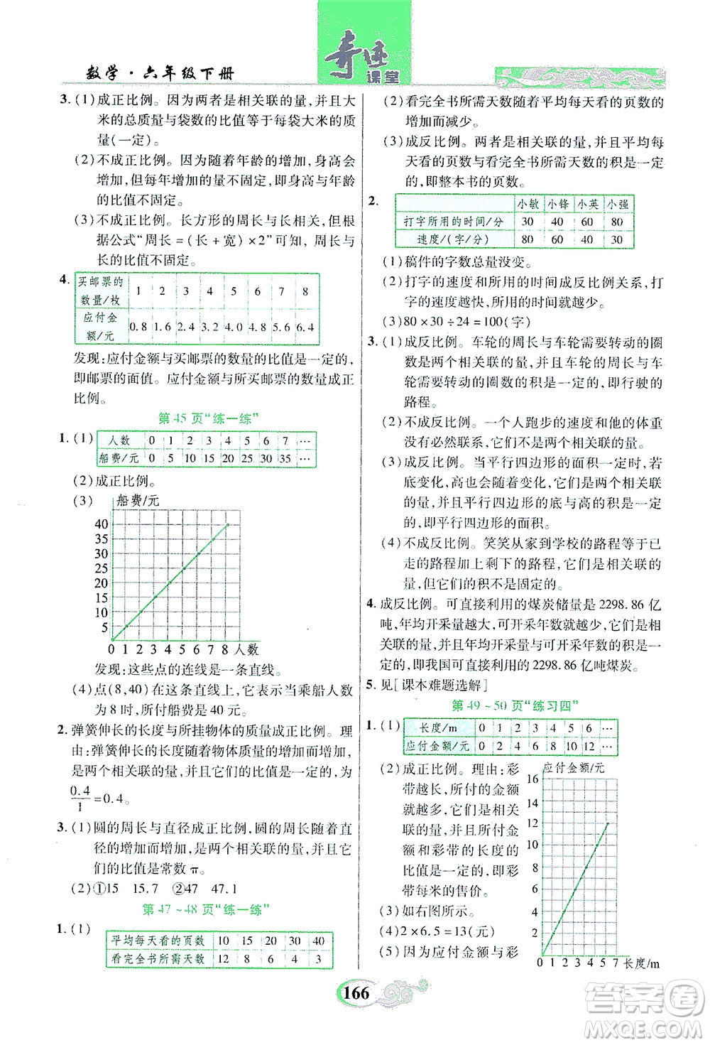 武漢出版社2021奇跡課堂數(shù)學(xué)六年級下冊北師版答案