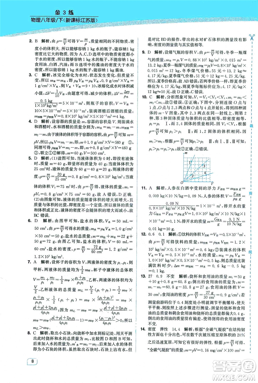 東南大學(xué)出版社2021金3練八年級(jí)物理下冊(cè)江蘇版答案