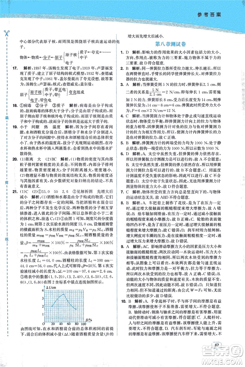 東南大學(xué)出版社2021金3練八年級(jí)物理下冊(cè)江蘇版答案