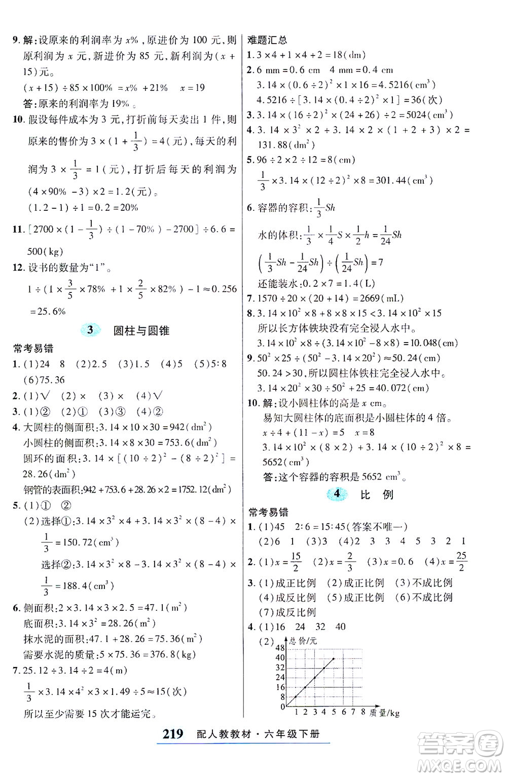 武漢出版社2021奇跡課堂考點(diǎn)筆記手冊(cè)數(shù)學(xué)六年級(jí)下冊(cè)人教版答案