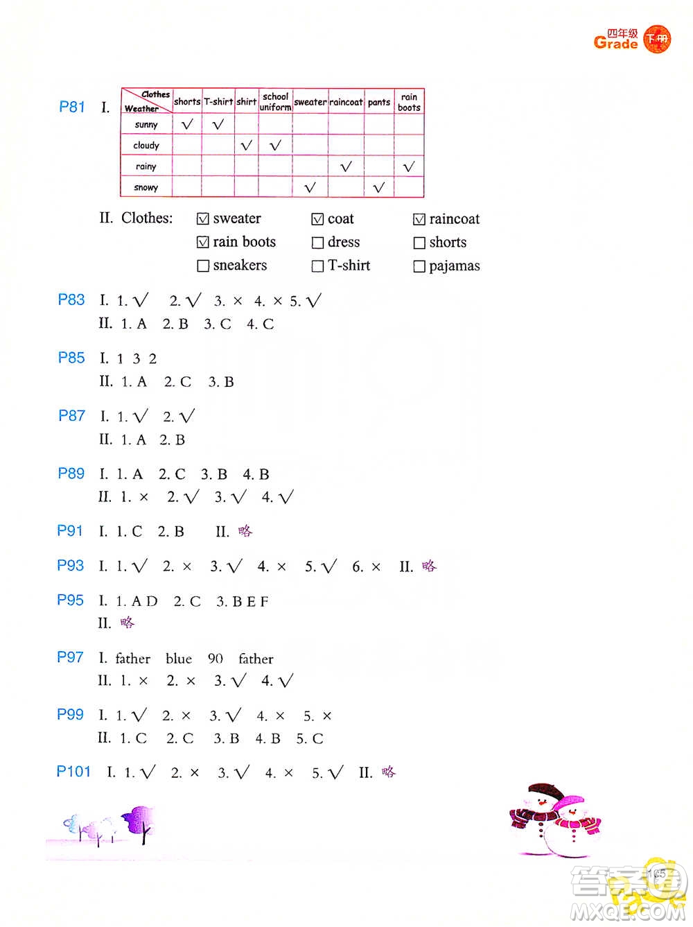 浙江教育出版社2021小學(xué)英語同步閱讀四年級下冊參考答案