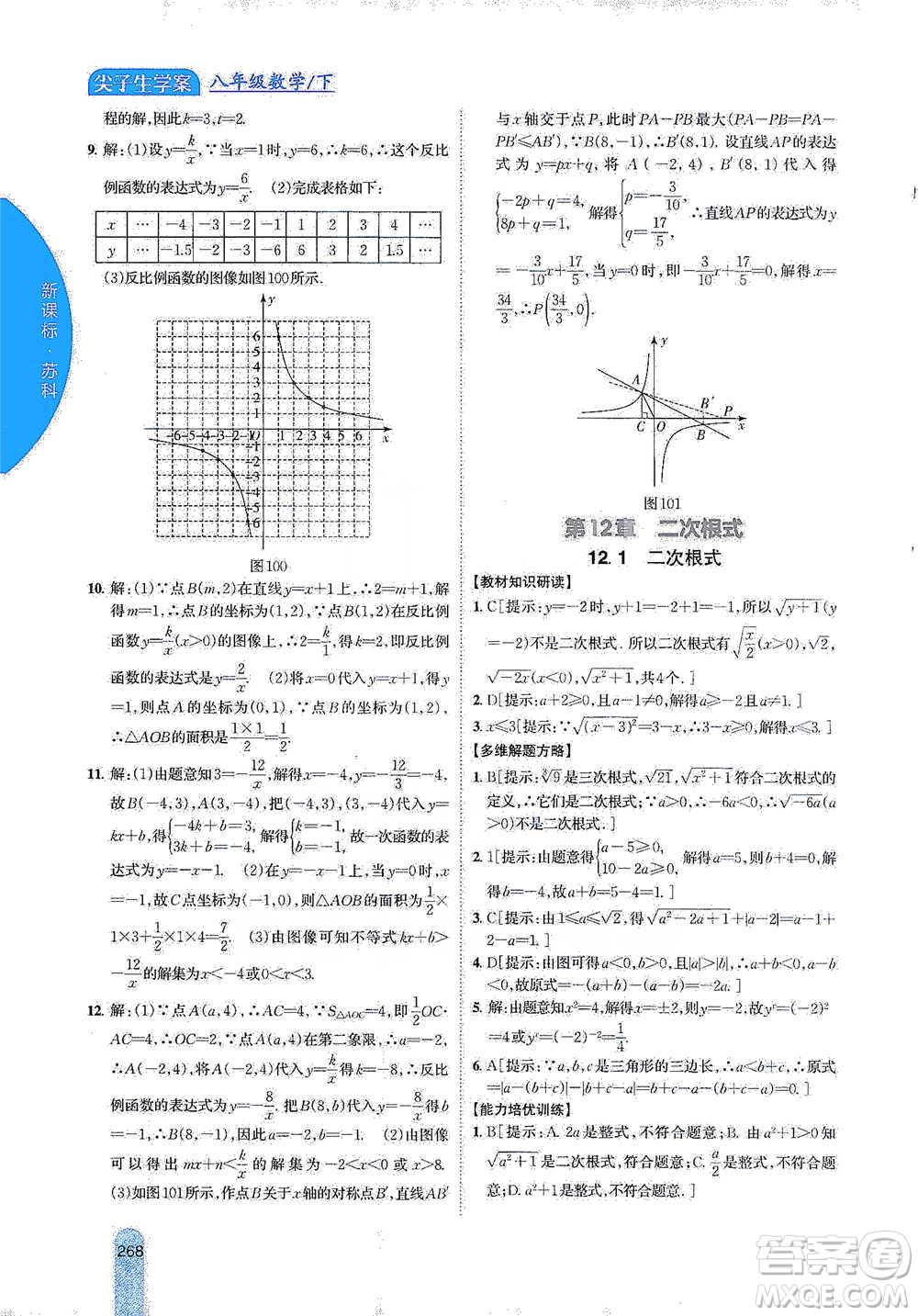 吉林人民出版社2021尖子生學(xué)案八年級下冊數(shù)學(xué)蘇科版參考答案