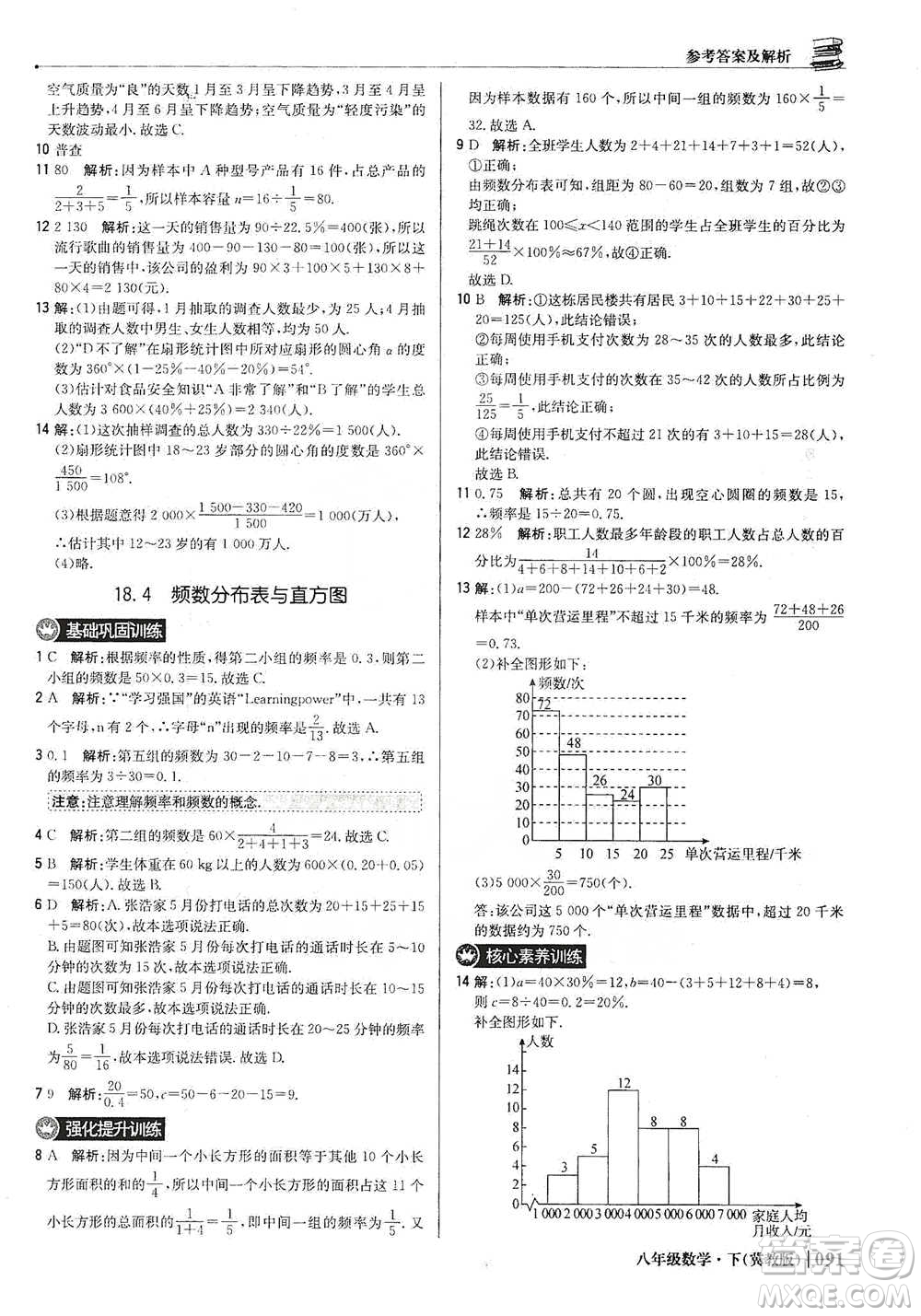 北京教育出版社2021年1+1輕巧奪冠優(yōu)化訓(xùn)練八年級下冊數(shù)學(xué)冀教版參考答案