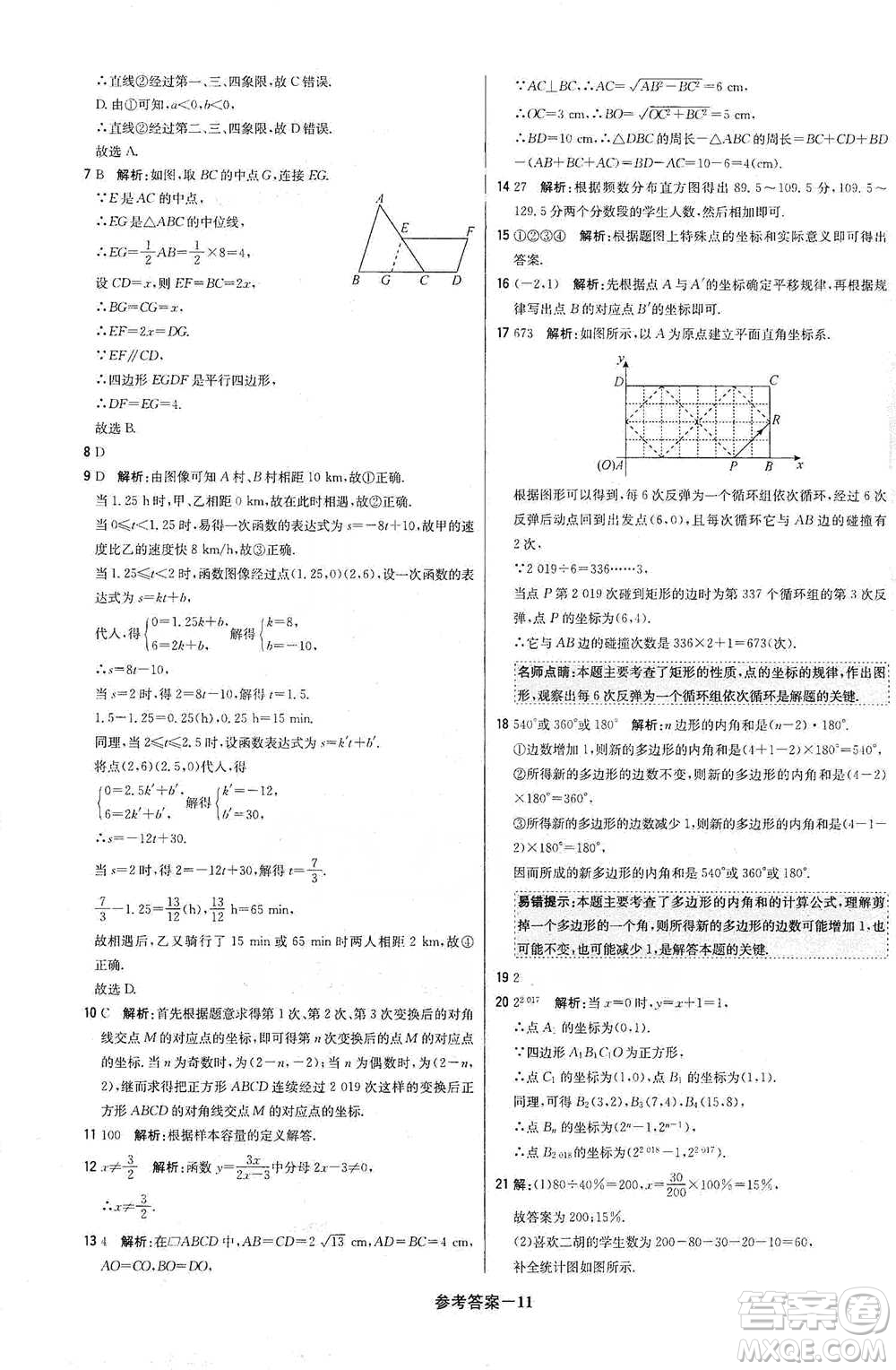 北京教育出版社2021年1+1輕巧奪冠優(yōu)化訓(xùn)練八年級下冊數(shù)學(xué)冀教版參考答案