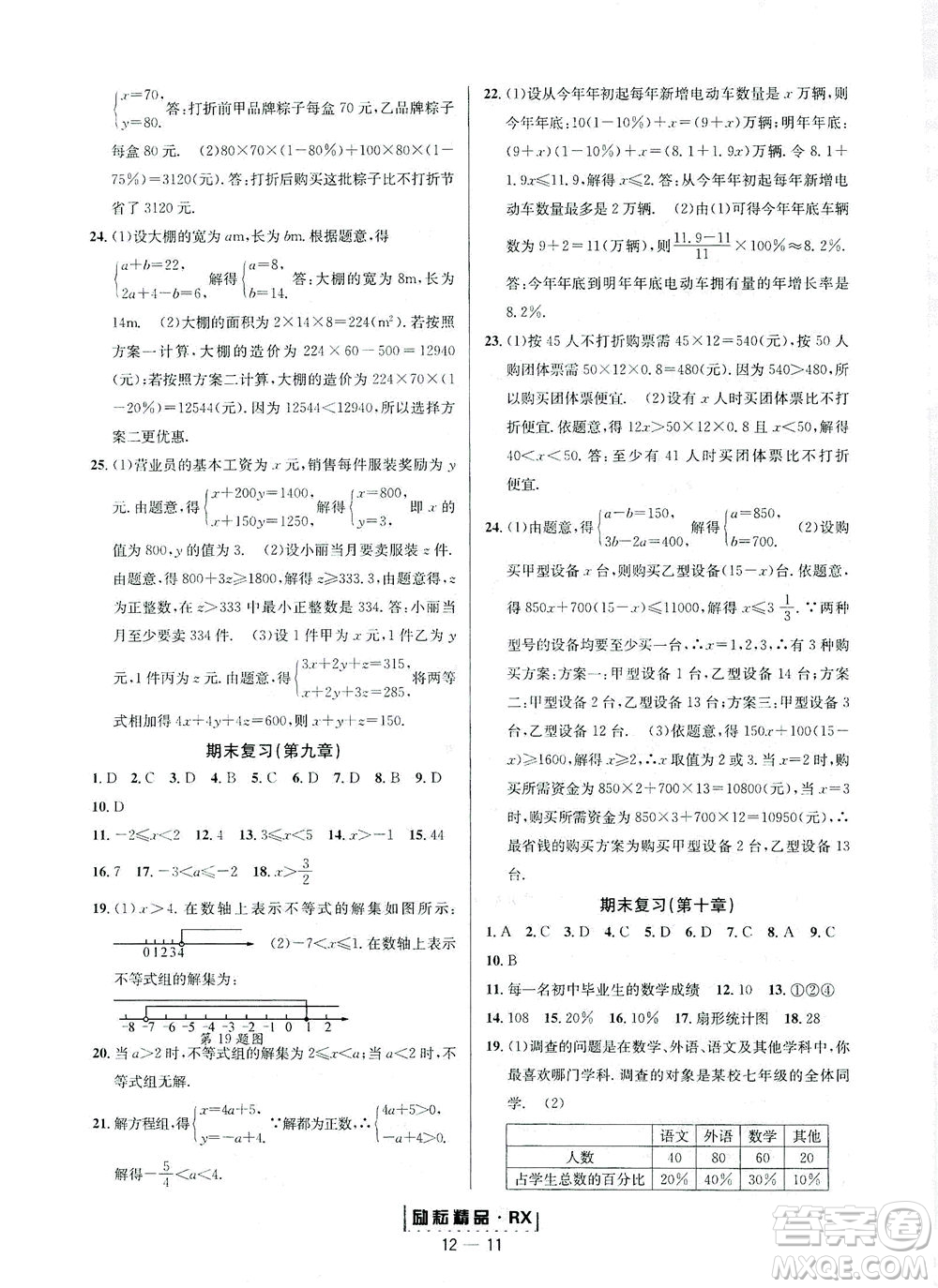 延邊人民出版社2021勵耘活頁七年級數(shù)學下冊人教版答案