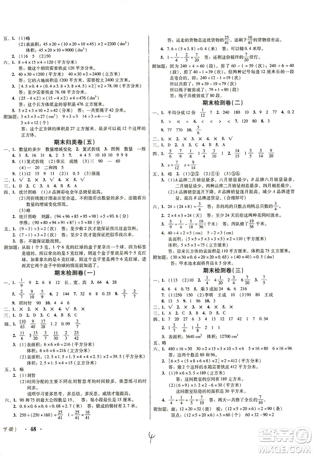 黑龍江美術出版社2021一線名師奪冠王檢測卷數學五年級下冊RJ人教版答案