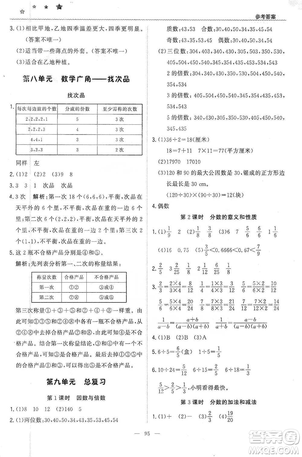 北京教育出版社2021年1+1輕巧奪冠優(yōu)化訓(xùn)練五年級下冊數(shù)學(xué)人教版參考答案