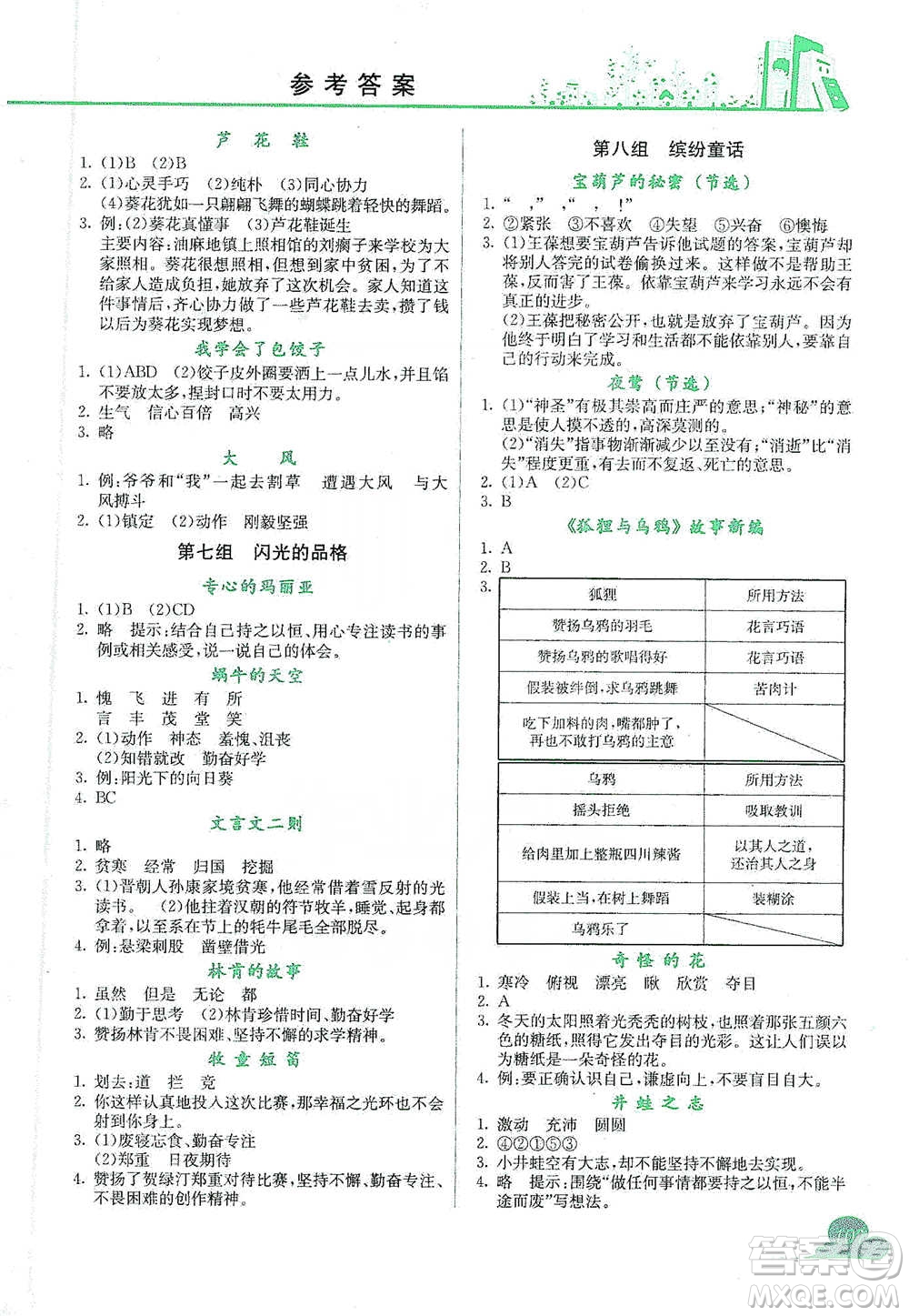 龍門書局2021黃岡小狀元快樂閱讀四年級下冊語文參考答案