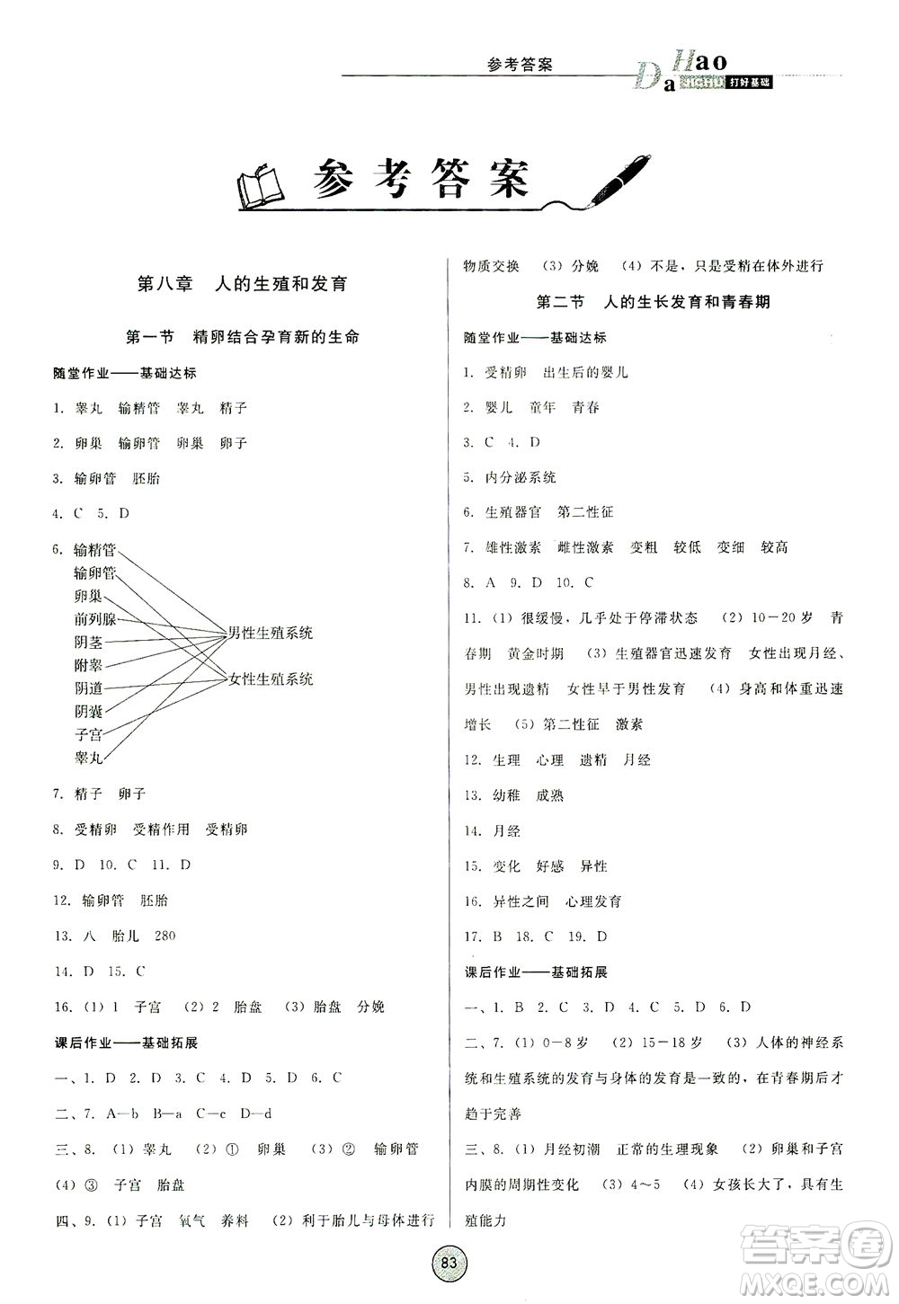 吉林教育出版社2021勝券在握打好基礎作業(yè)本七年級生物下冊SJ蘇教版答案