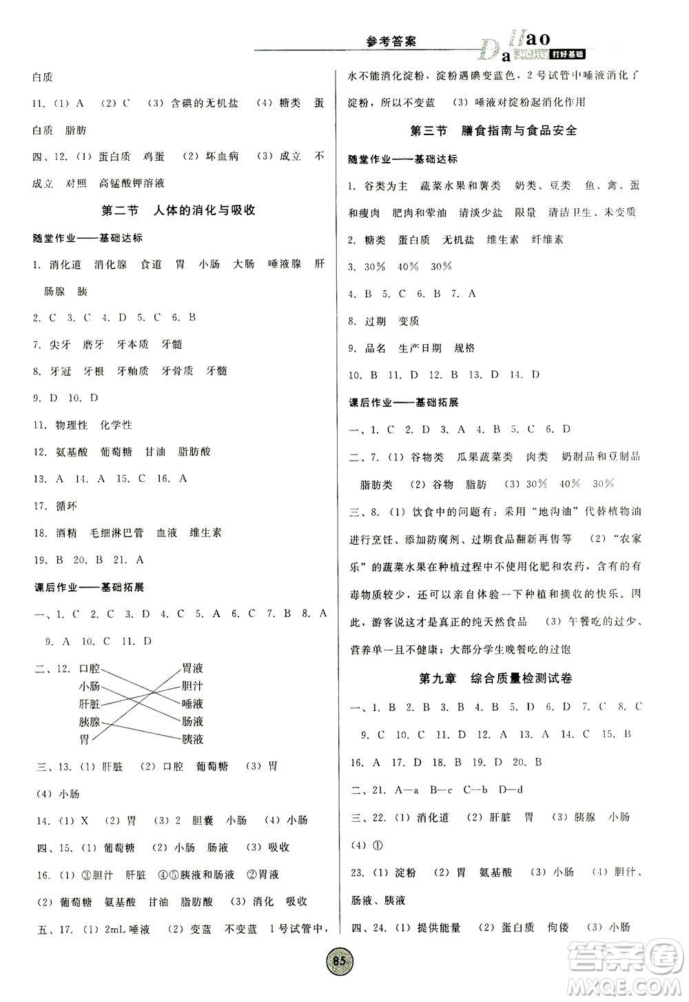 吉林教育出版社2021勝券在握打好基礎作業(yè)本七年級生物下冊SJ蘇教版答案