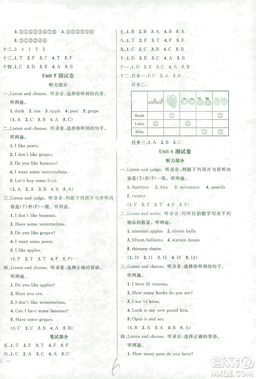 上海大學(xué)出版社2021過關(guān)沖刺100分英語三年級下冊人教版答案